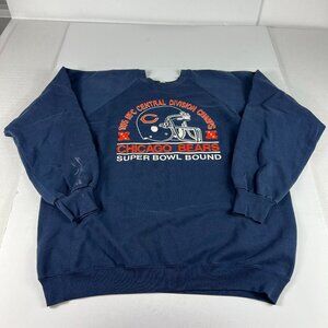 VTG 80s Trench Chicago Bears Sweatshirt Fits Large Blue Faded Crewneck Tag XL